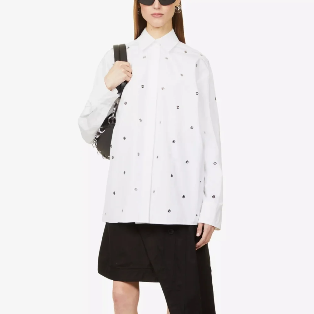 SPORTMAX | Elio eyelet-embellished cotton-poplin shirt In White - Picture 11 of 12